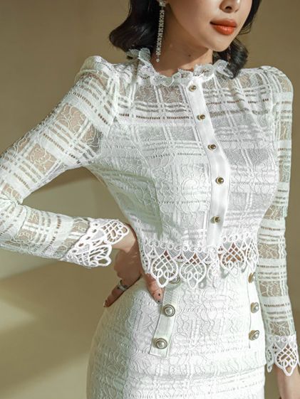 Lace Style Top Stitching Two-piece Suit - Image 7