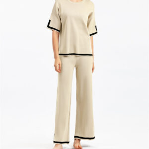 Short-sleeved Sweater Wide-leg Pants Suit