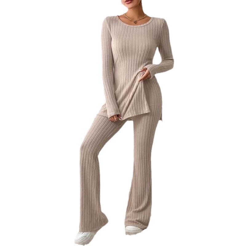 Knitted Hollow Striped Two-piece Suit Pants Hem - Image 2