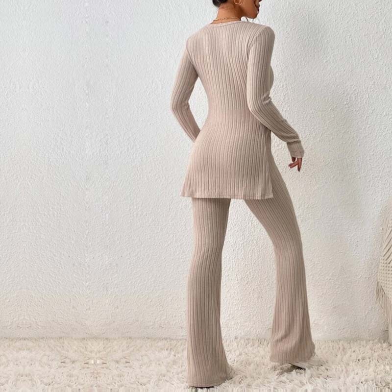 Knitted Hollow Striped Two-piece Suit Pants Hem - Image 6