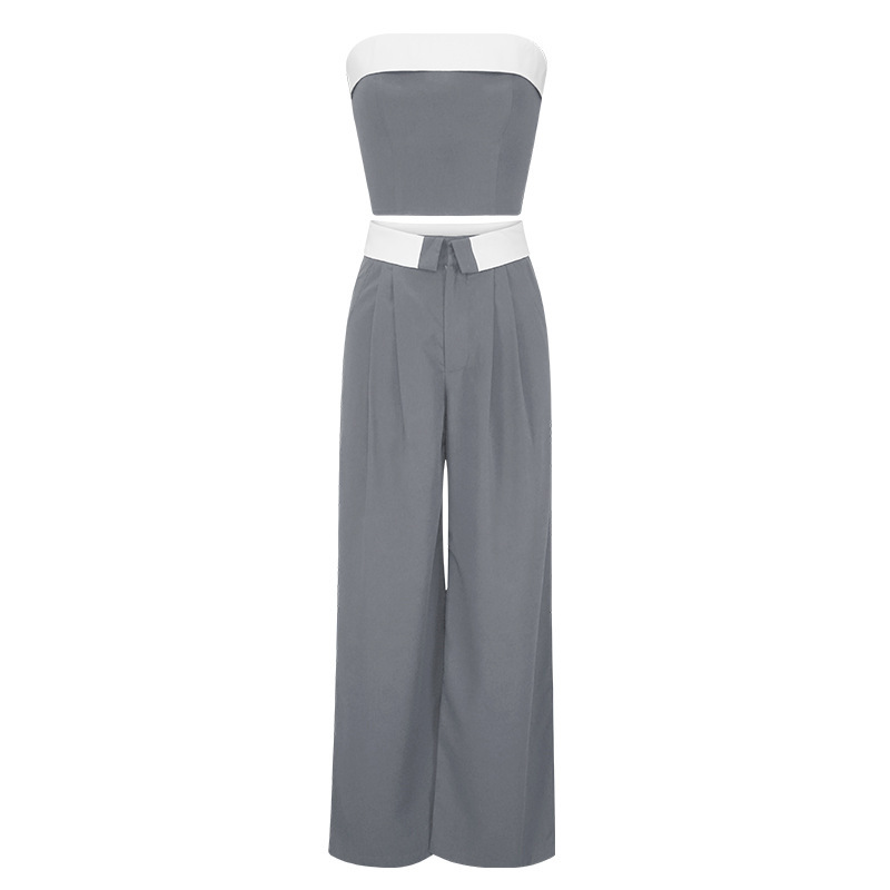 Contrast Color Vest Wide-leg Suit Pants Fashion Casual Two-piece Suit - Image 4