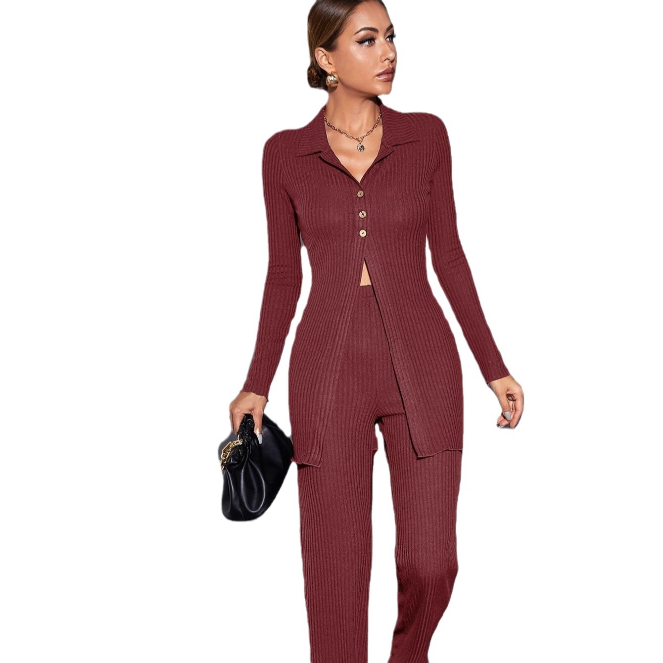 European And American Open Chest Slim Pants Two-piece Set - Image 2