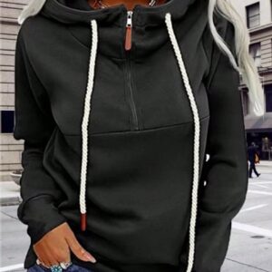 INAWLY Split Collar Zip-Up Hoodie Sweatshirt