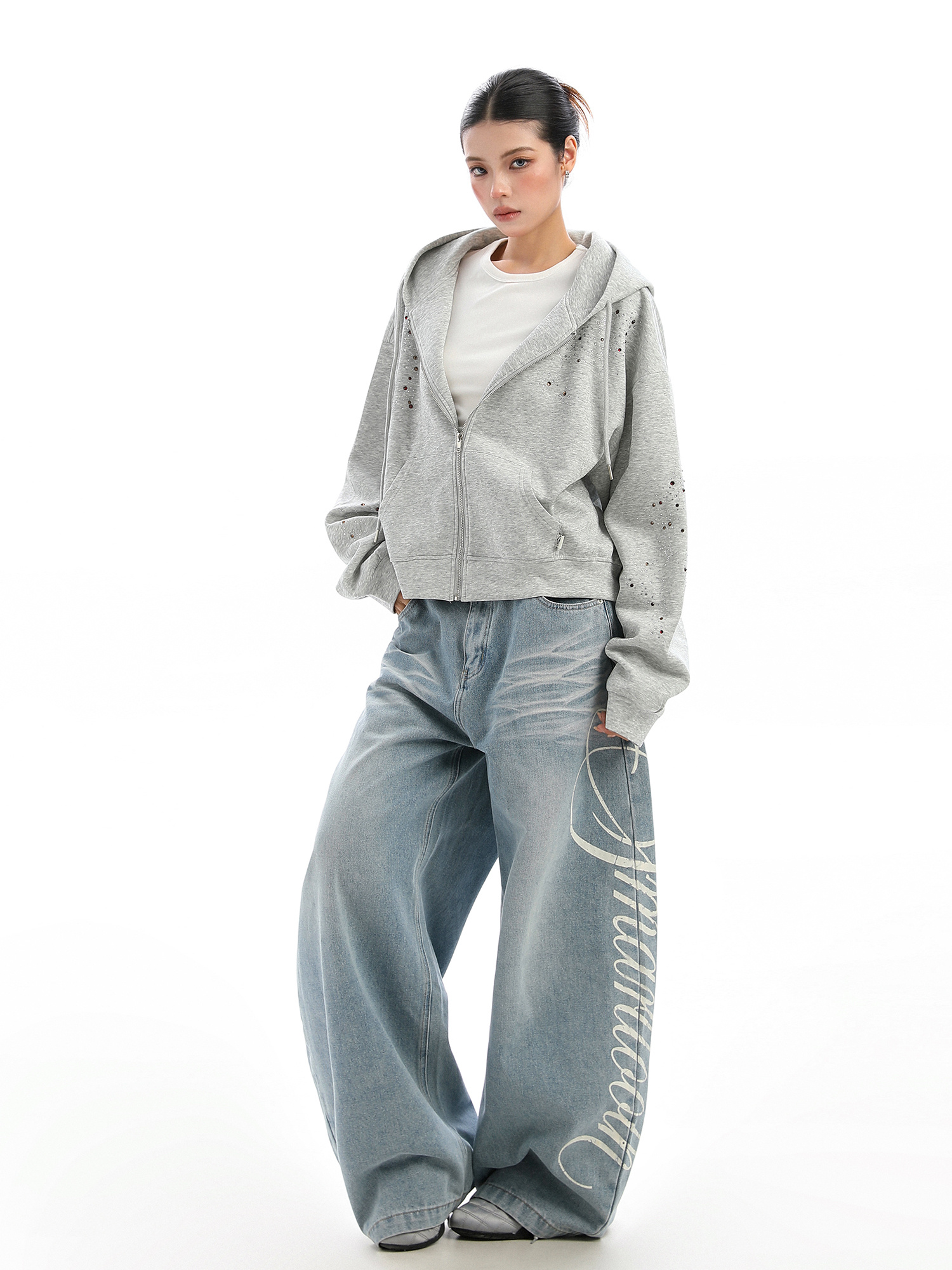 Starry Rhinestone Hooded Sweater For Women Zipper Cardigan Outerwear - Image 4