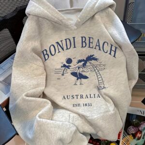 Women's Hoodie Light Gray Pullover Australian Surfing Pattern