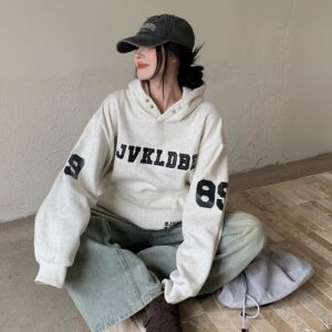 Gray Hooded Sweater Women's Fleece-lined Oversize Coat