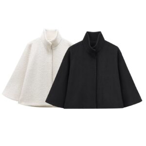 French Design Blended Stand Collar Cape Coat