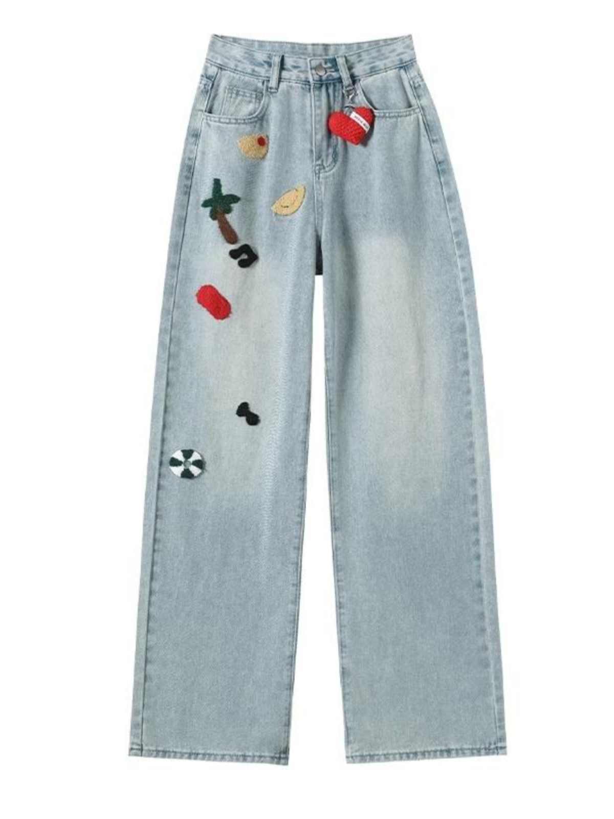 Embroidered Wide-leg Jeans Women's High Waist Straight Mopping Pants - Image 7
