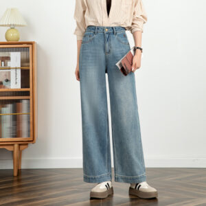 Women's Embroidered Jeans Cropped Wide-leg Pants