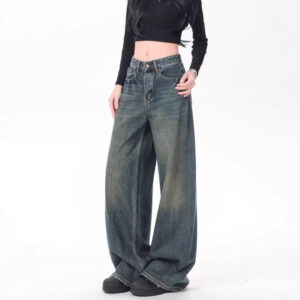 High Waist Drooping Versatile Mop Pants Wide Leg Jeans