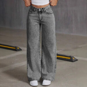 Vintage Bow Embroidered Washed Jeans For Women Straight Loose Trousers