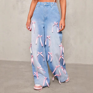 Bow High Waist Wide Leg Jeans