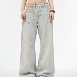 Women's Loose Retro Washed Light Colored Jeans