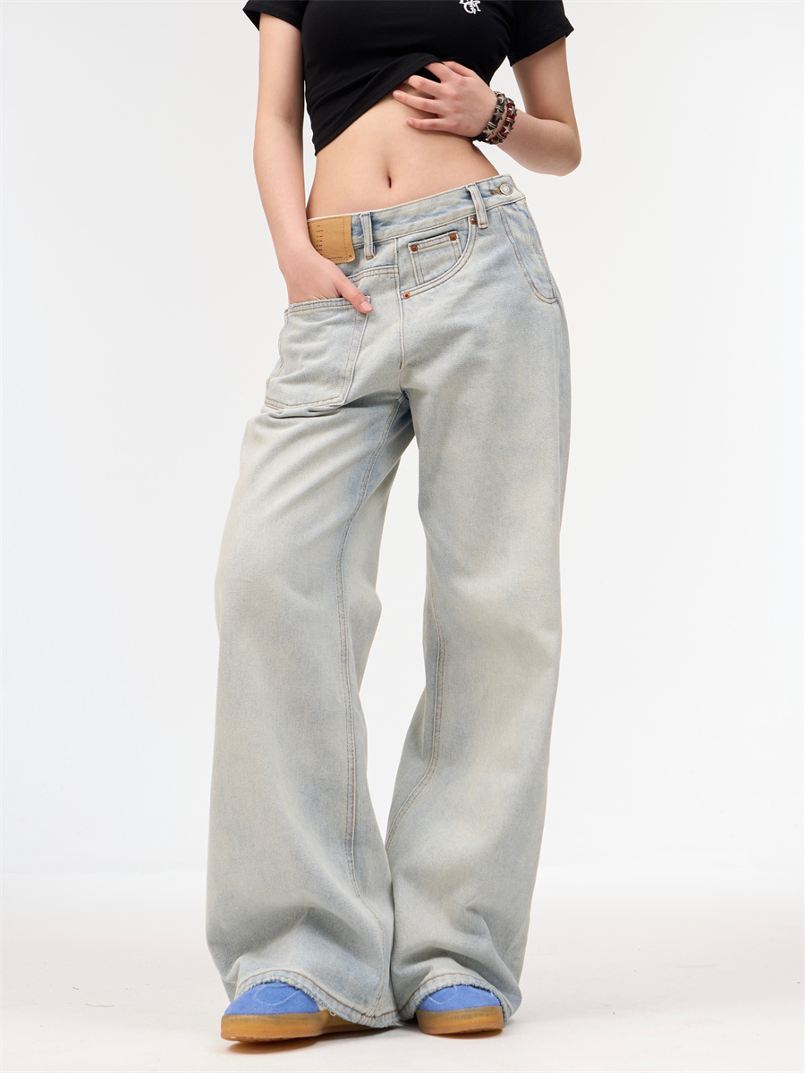 Women's Loose Retro Washed Light Colored Jeans - Image 4