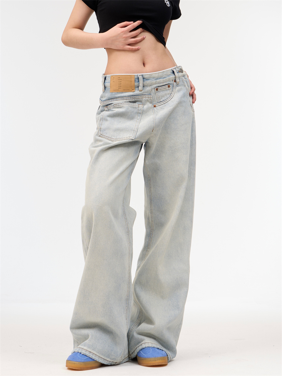 Women's Loose Retro Washed Light Colored Jeans - Image 6