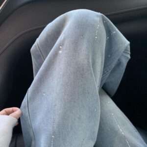 Women's Rhinestone High Waist Straight Jeans