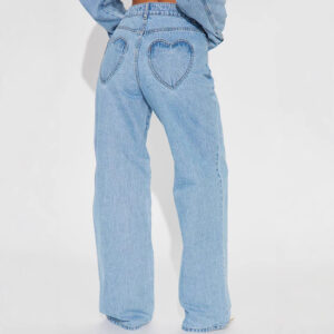 Straight Slimming Trousers Love Pocket High Waist Loose Jeans