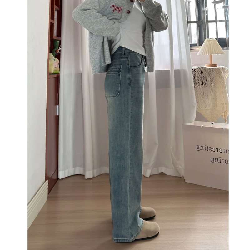 Retro Blue Wide Leg Jeans Women's Spring And Autumn High Waist Loose - Image 4