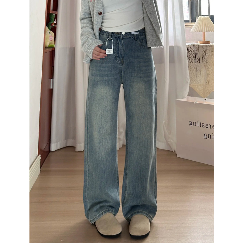 Retro Blue Wide Leg Jeans Women's Spring And Autumn High Waist Loose - Image 7