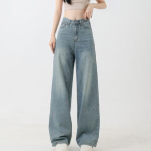 Women's Tencel Light Colored Embroidered Wide Leg Jeans