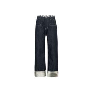 Striped Wide-leg Jeans For Women, Cuffed, High-end Design, Loose High-waist Straight