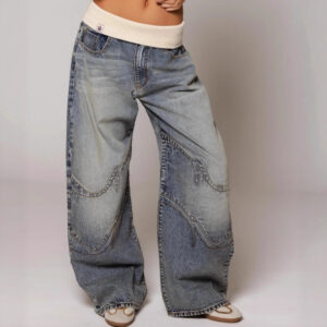 American Retro Street Washed Distressed Blue Jeans