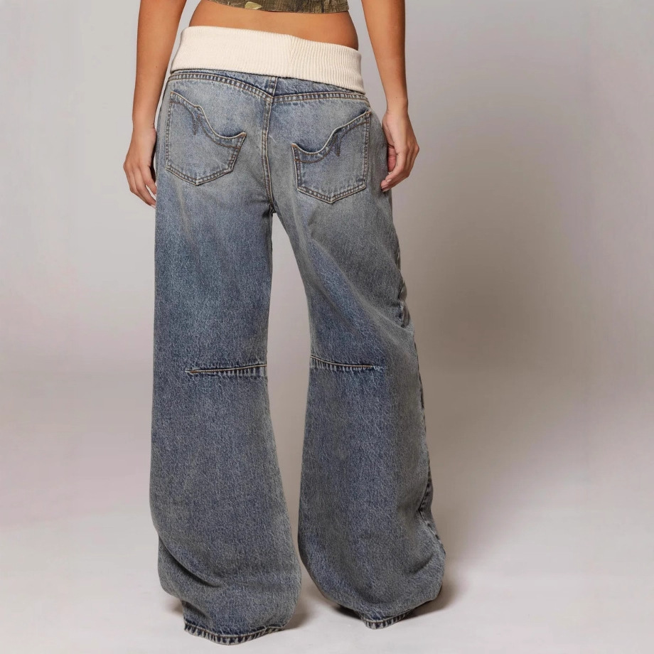 American Retro Street Washed Distressed Blue Jeans - Image 3