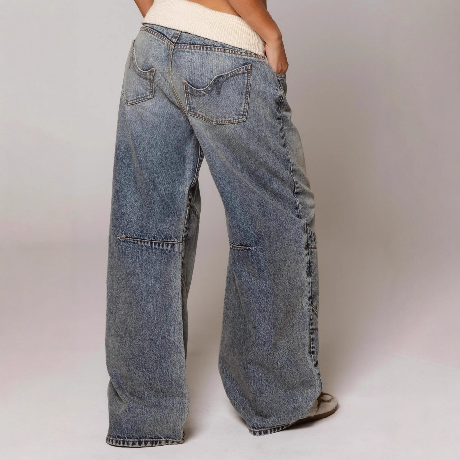American Retro Street Washed Distressed Blue Jeans - Image 4