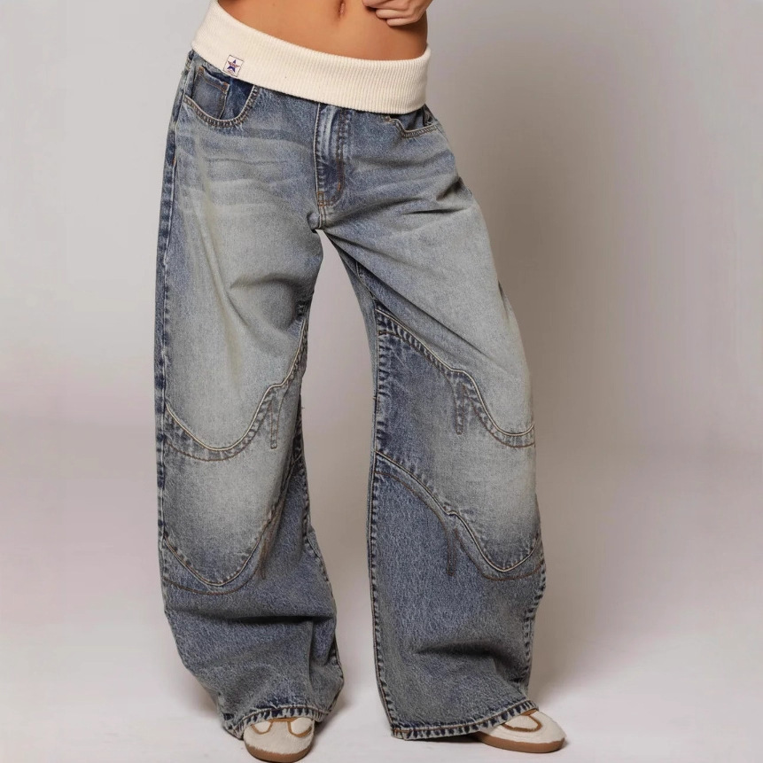 American Retro Street Washed Distressed Blue Jeans - Image 5