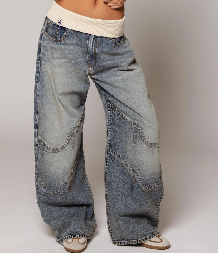 American Retro Street Washed Distressed Blue Jeans - Image 6