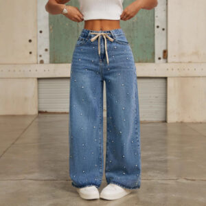 Fashion High Waist Loose Straight With Baht Wide Leg Mop Pants