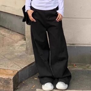 Black Machete Jeans Women's Retro High Waist Straight Mopping Pants