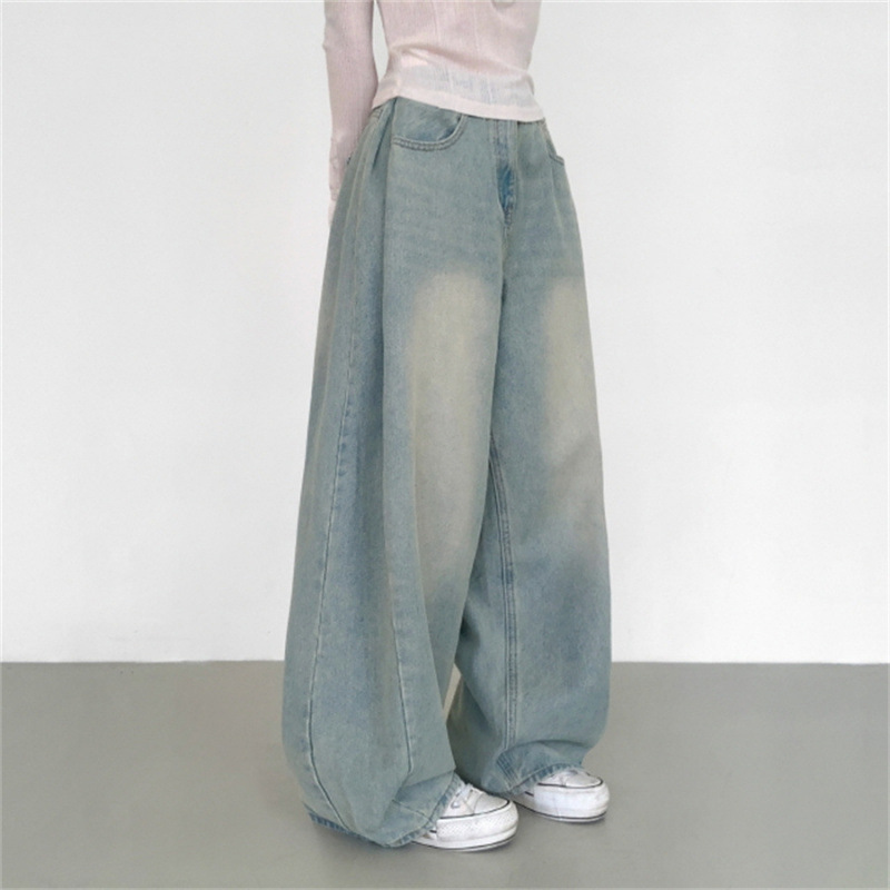 Retro High Waist Loose Straight Jeans For Women