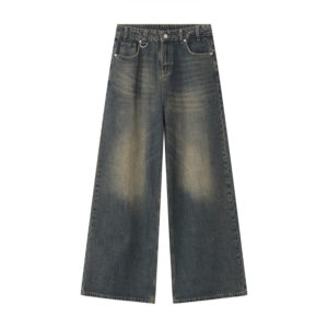 Retro Hong Kong Style Distressed Loose Wide Leg Mopping Jeans