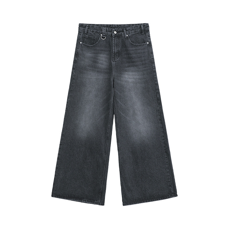Retro Hong Kong Style Distressed Loose Wide Leg Mopping Jeans - Image 5