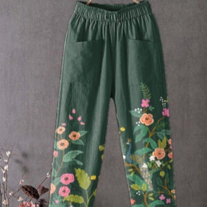 Ethnic-style Paisley Elastic Waist Loose Straight-leg Pants