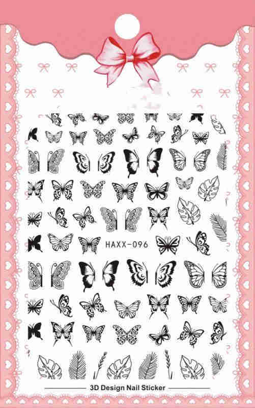 Black Butterfly Nails Stickers Decals White Flower Adhesive Manicure - Image 3