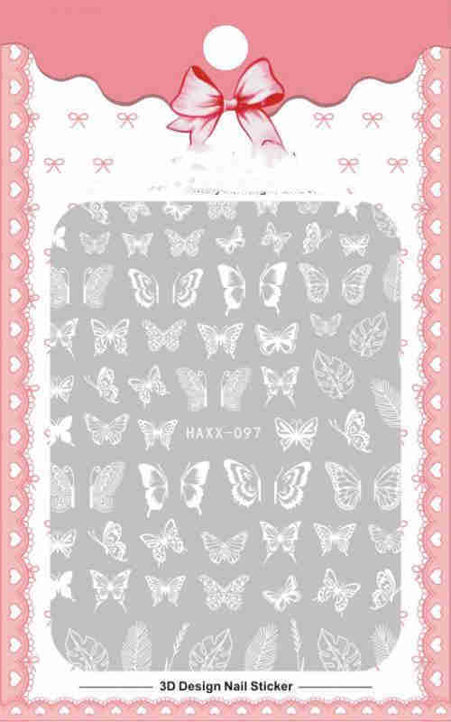 Black Butterfly Nails Stickers Decals White Flower Adhesive Manicure - Image 8