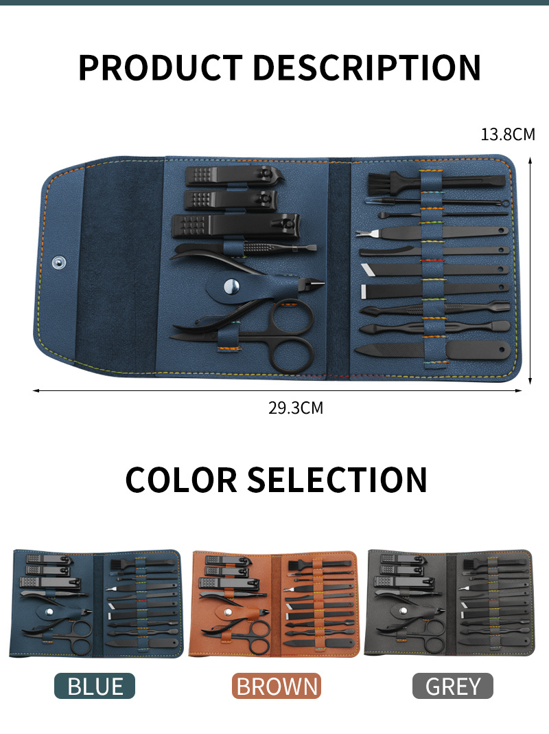 16pcs set Nail Clipper Cutter Trimmer Ear Pick Grooming Kit Manicure Set Pedicure Toe Nail Art Tools Set Kits with Bag - Image 3