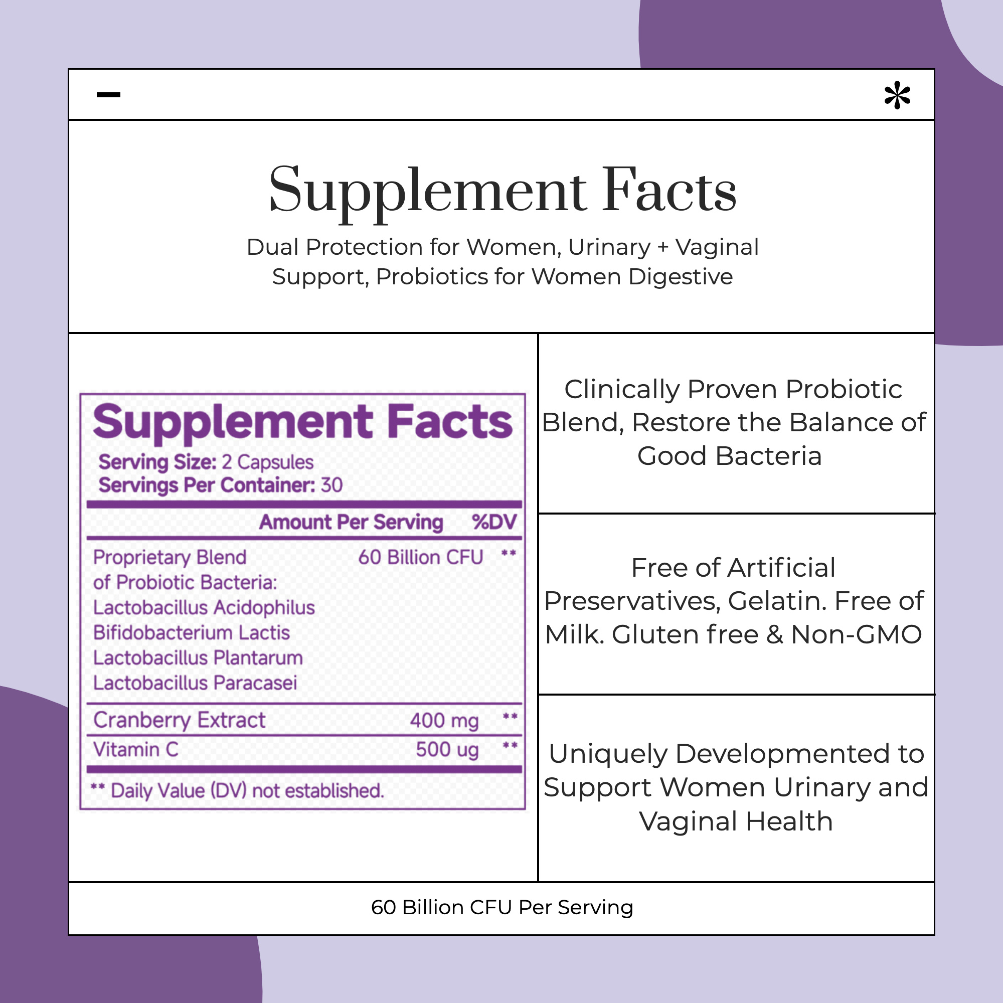 Vaginal Probiotics Women Ph Balance Pills Female Gut Health Prebiotics 60 Billion CFU Capsules Digestive Urinary Tract Support - Image 6