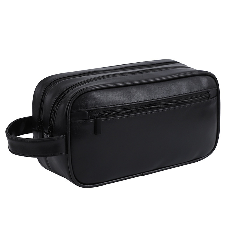 Cosmetic Bag Travel Portable Double Layer Men's PU Leather - Image 5