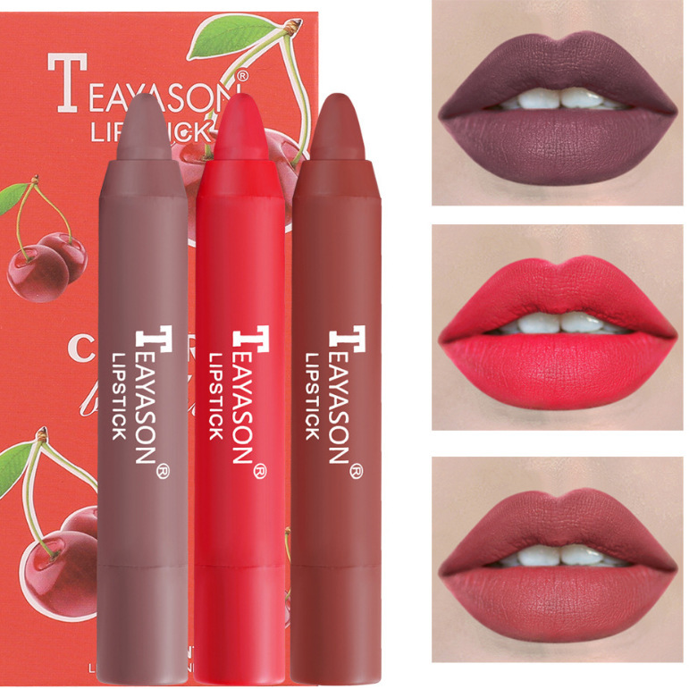 3 Packs Of Matte Lipstick Matte Velvet Lipstick Pen Bean Paste Milk Tea Color Lipstick Crayons Lipstick Students - Image 3