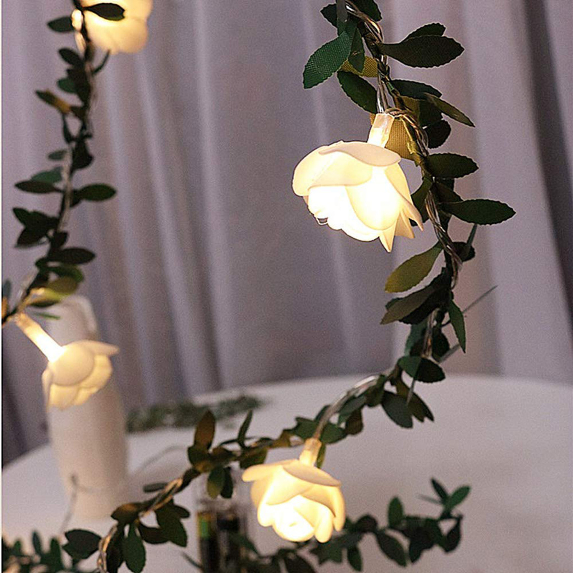 Rose Flower Vine String LED Lights Decoration Green Leaf Garland Battery USB Solar Powered Warm White Fairy Lights - Image 5