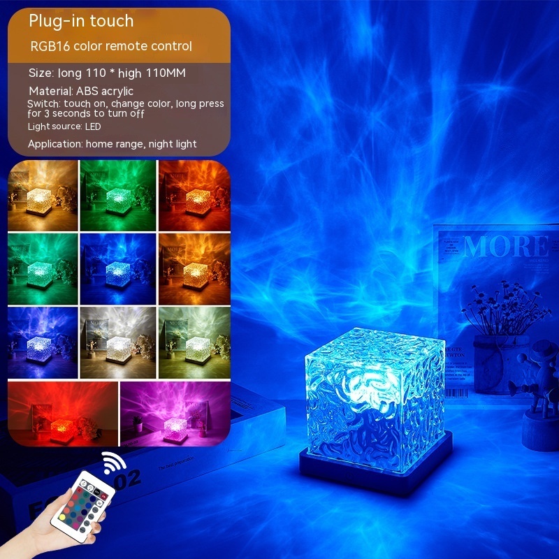 LED Water Ripple Ambient Night Light USB Rotating Projection Crystal Table Lamp RGB Dimmable Home Decoration 16 Color Gifts - Image 3