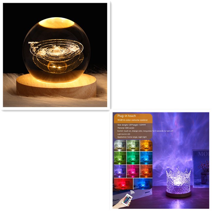 LED Water Ripple Ambient Night Light USB Rotating Projection Crystal Table Lamp RGB Dimmable Home Decoration 16 Color Gifts - Image 6