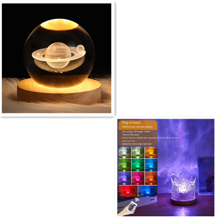 LED Water Ripple Ambient Night Light USB Rotating Projection Crystal Table Lamp RGB Dimmable Home Decoration 16 Color Gifts - Image 7