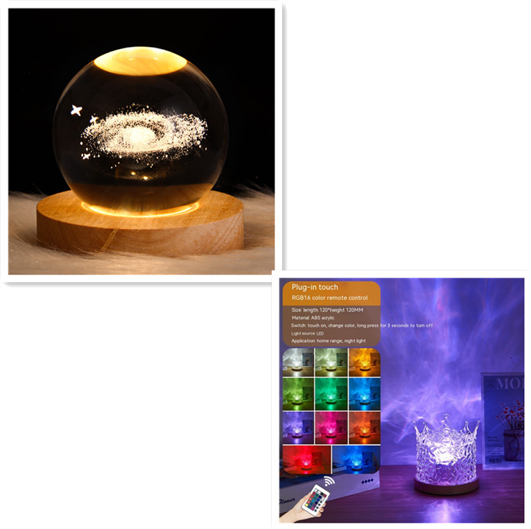 LED Water Ripple Ambient Night Light USB Rotating Projection Crystal Table Lamp RGB Dimmable Home Decoration 16 Color Gifts - Image 8