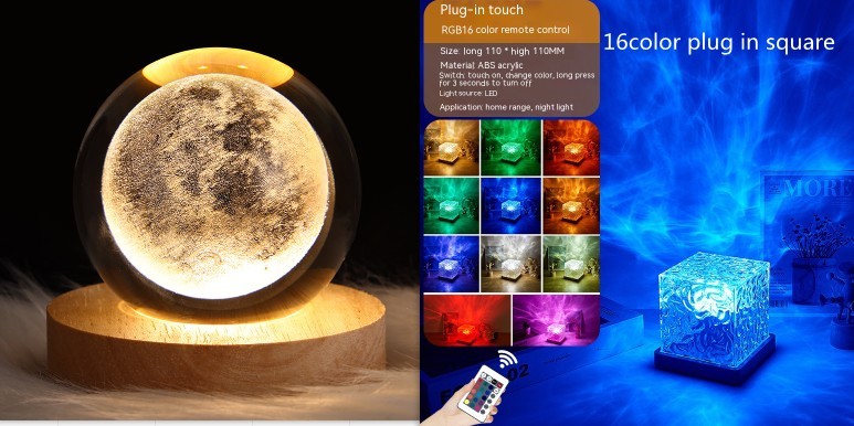 LED Water Ripple Ambient Night Light USB Rotating Projection Crystal Table Lamp RGB Dimmable Home Decoration 16 Color Gifts - Image 10