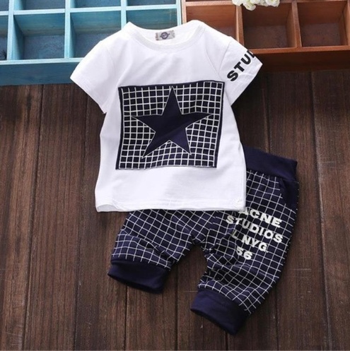 Summer and Autumn Five Star Children's Girls Boys Short Sleeve Summer Set Sports Two-Piece Set - Image 4