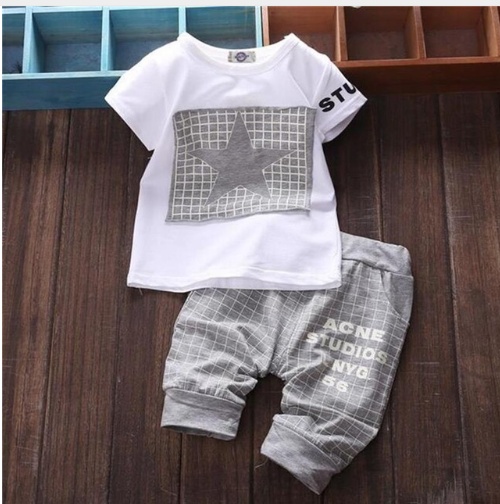 Summer and Autumn Five Star Children's Girls Boys Short Sleeve Summer Set Sports Two-Piece Set - Image 5